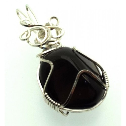 Apache Tear Gemstone Silver Plated Wire Wrapped Pendant 03